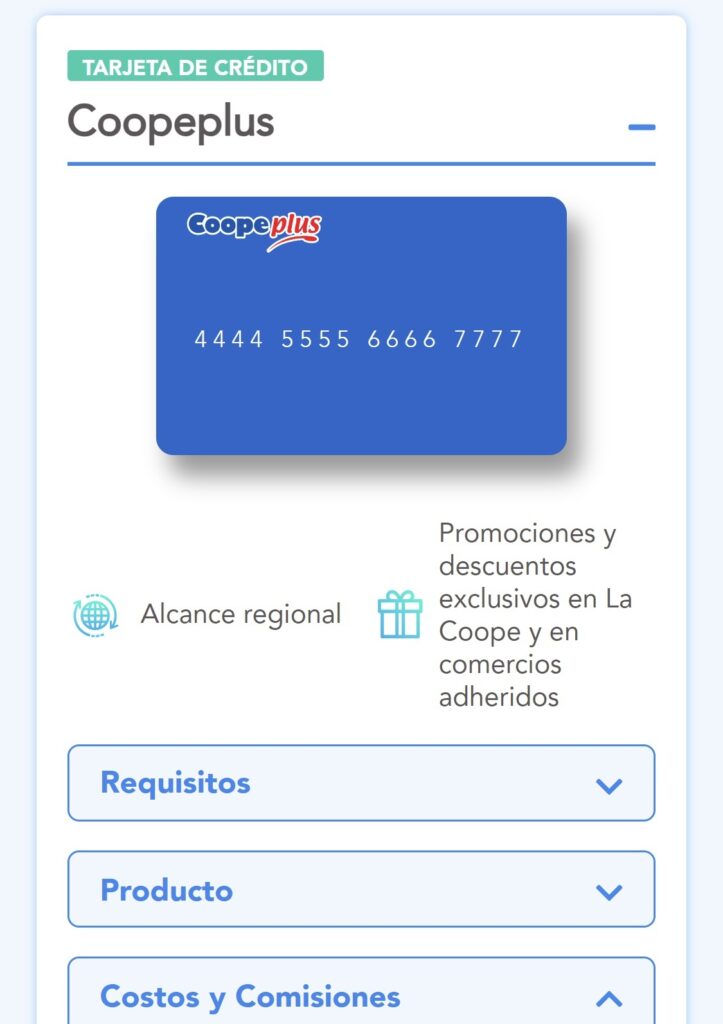 caracteristicas de la tarjeta de crédito Coopeplus Bahia Blanca
